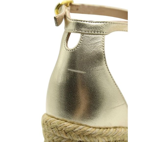 Pre Loved Stuart Weitzman Espadrille Ankle Strap Wedge in Gold Leather - Picture 6 of 10